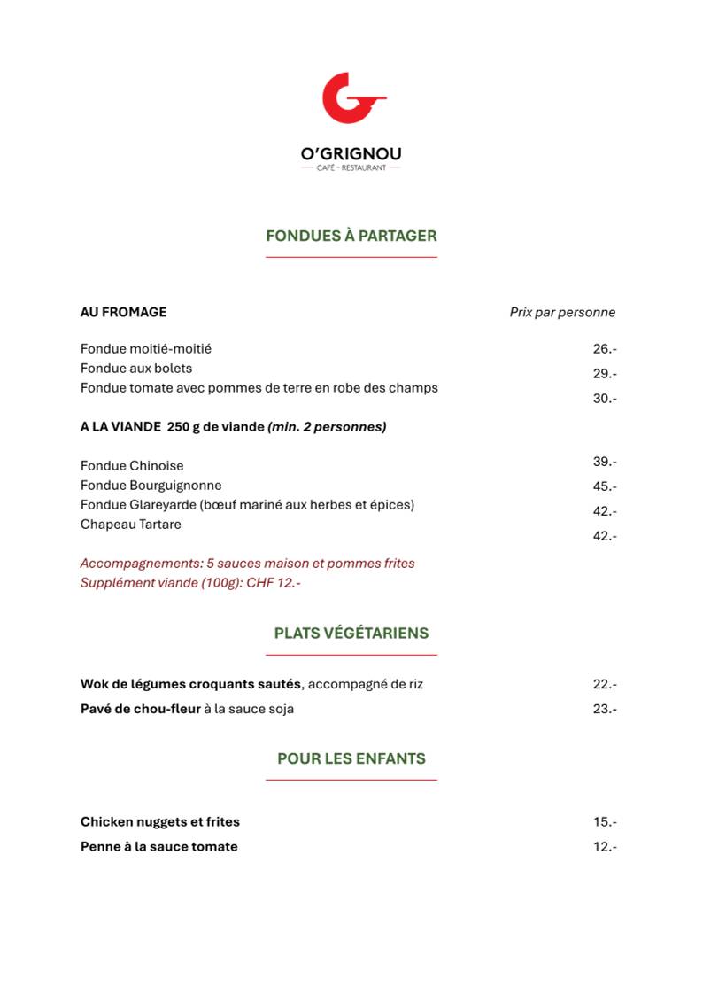 Menu de Café-restaurant O'Grignou