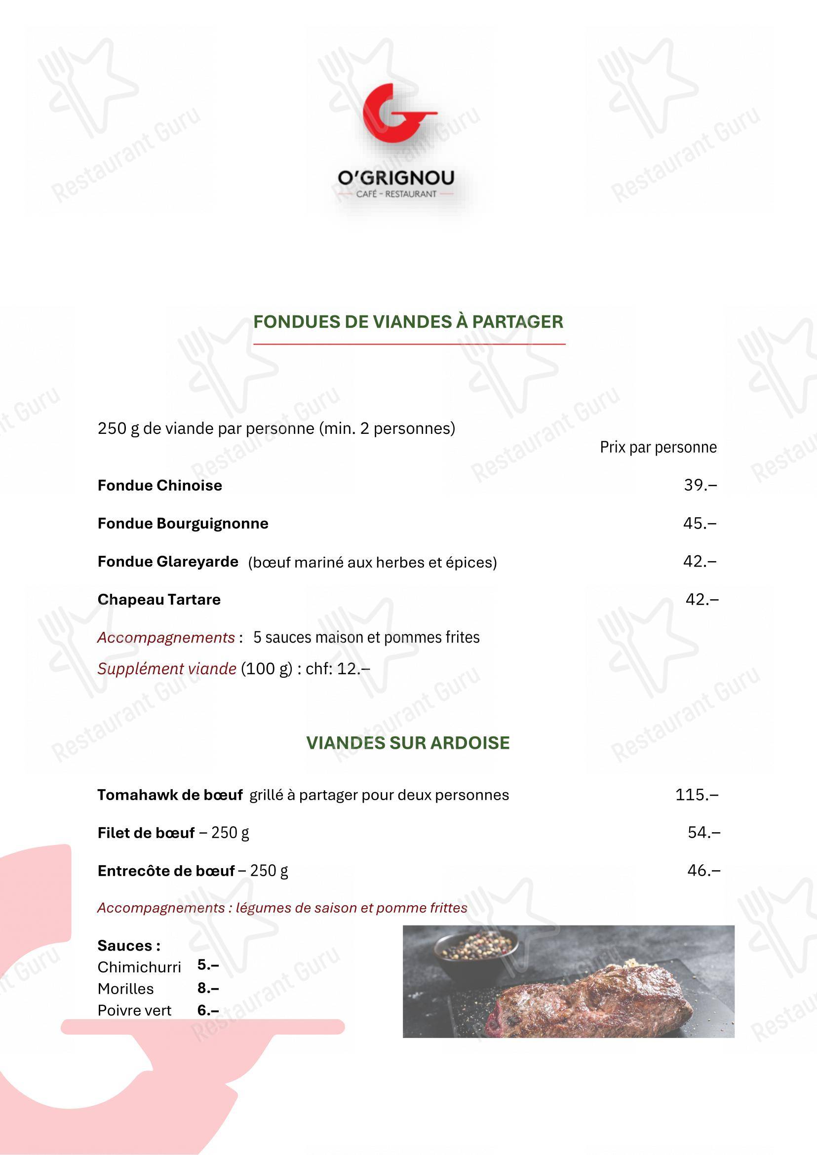 Menu pour Café-restaurant O'Grignou restaurant