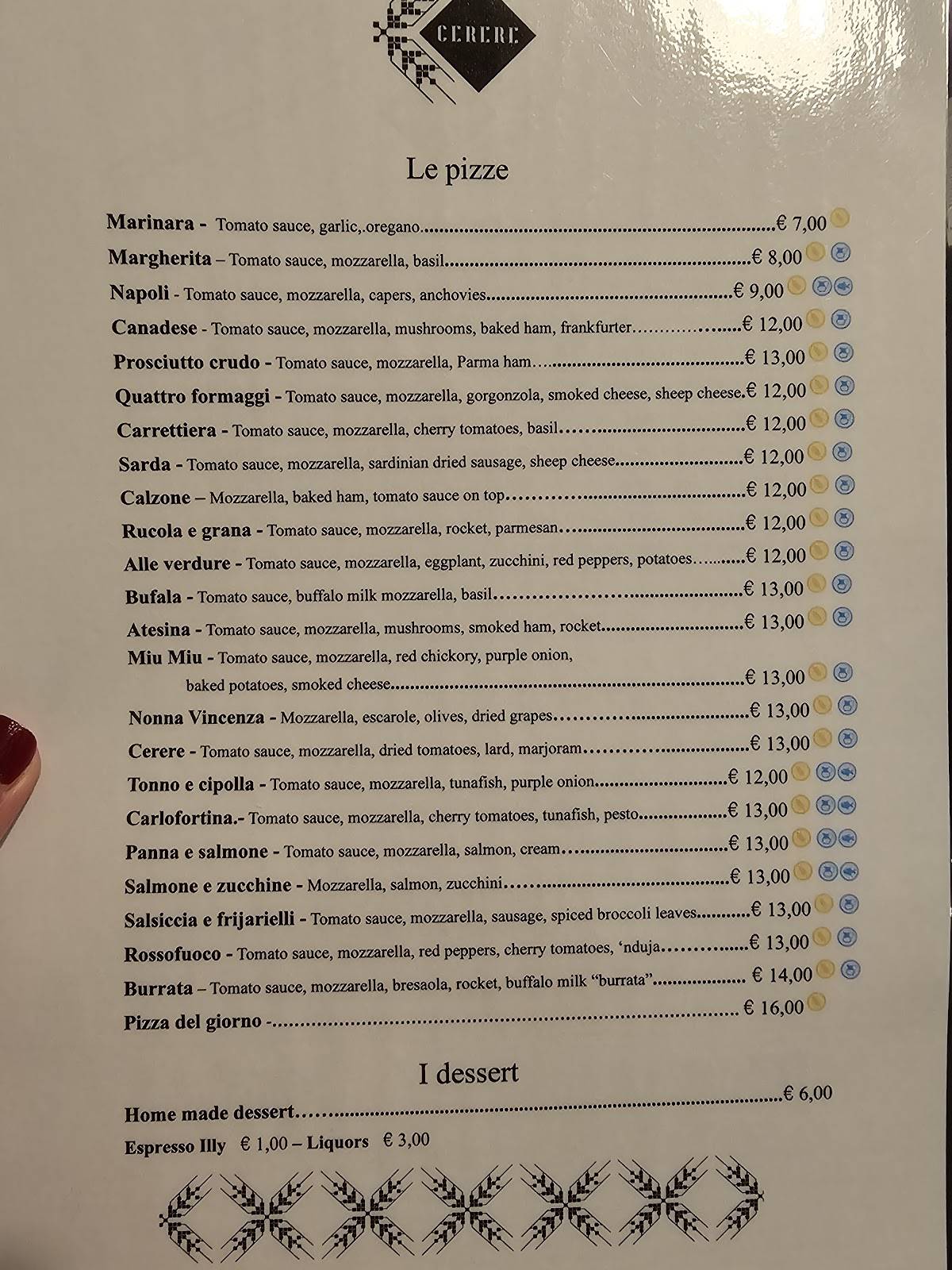 Menu di Pizzeria Cerere 