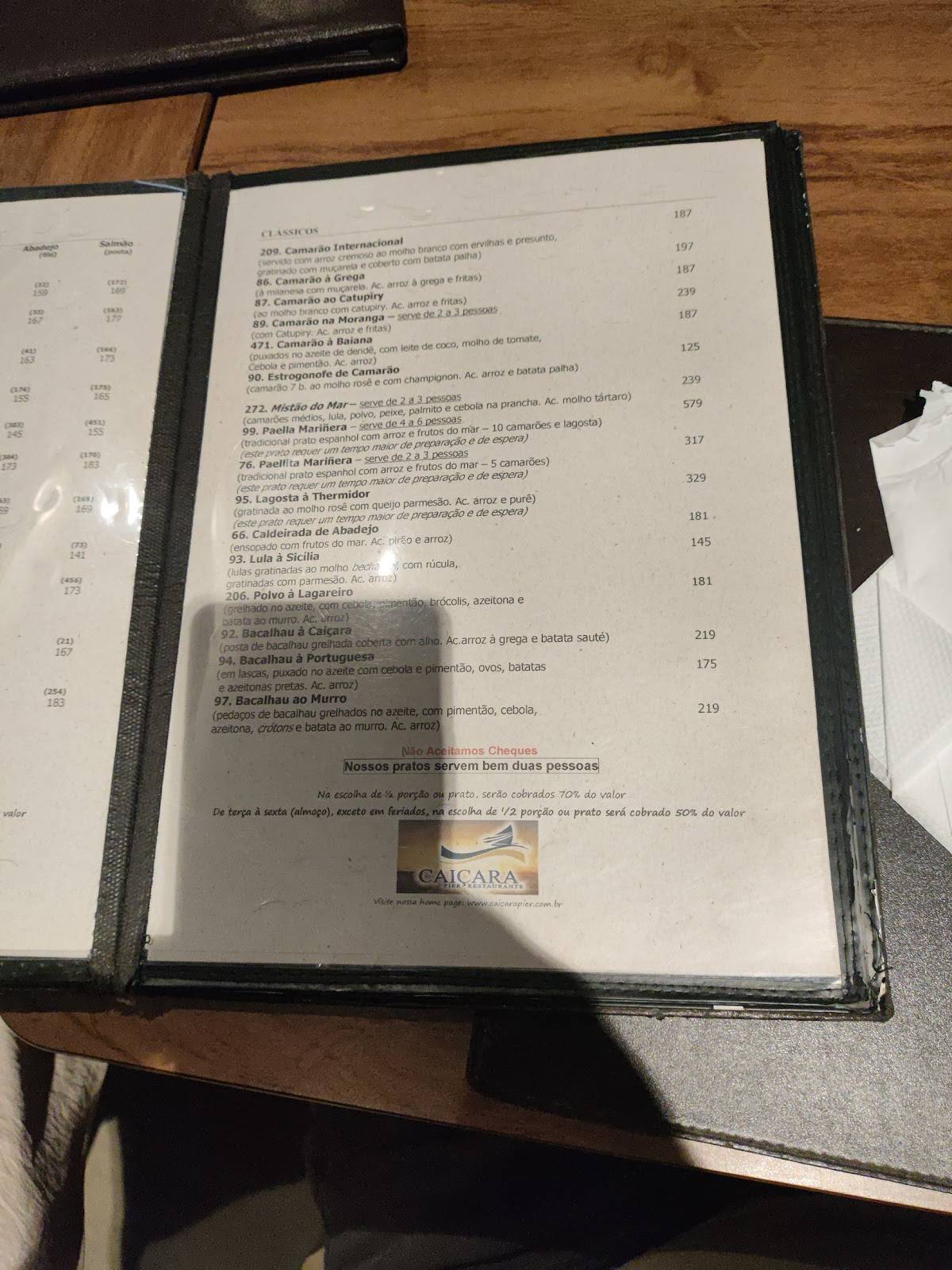 Caiçara Pier Restaurante cardápio