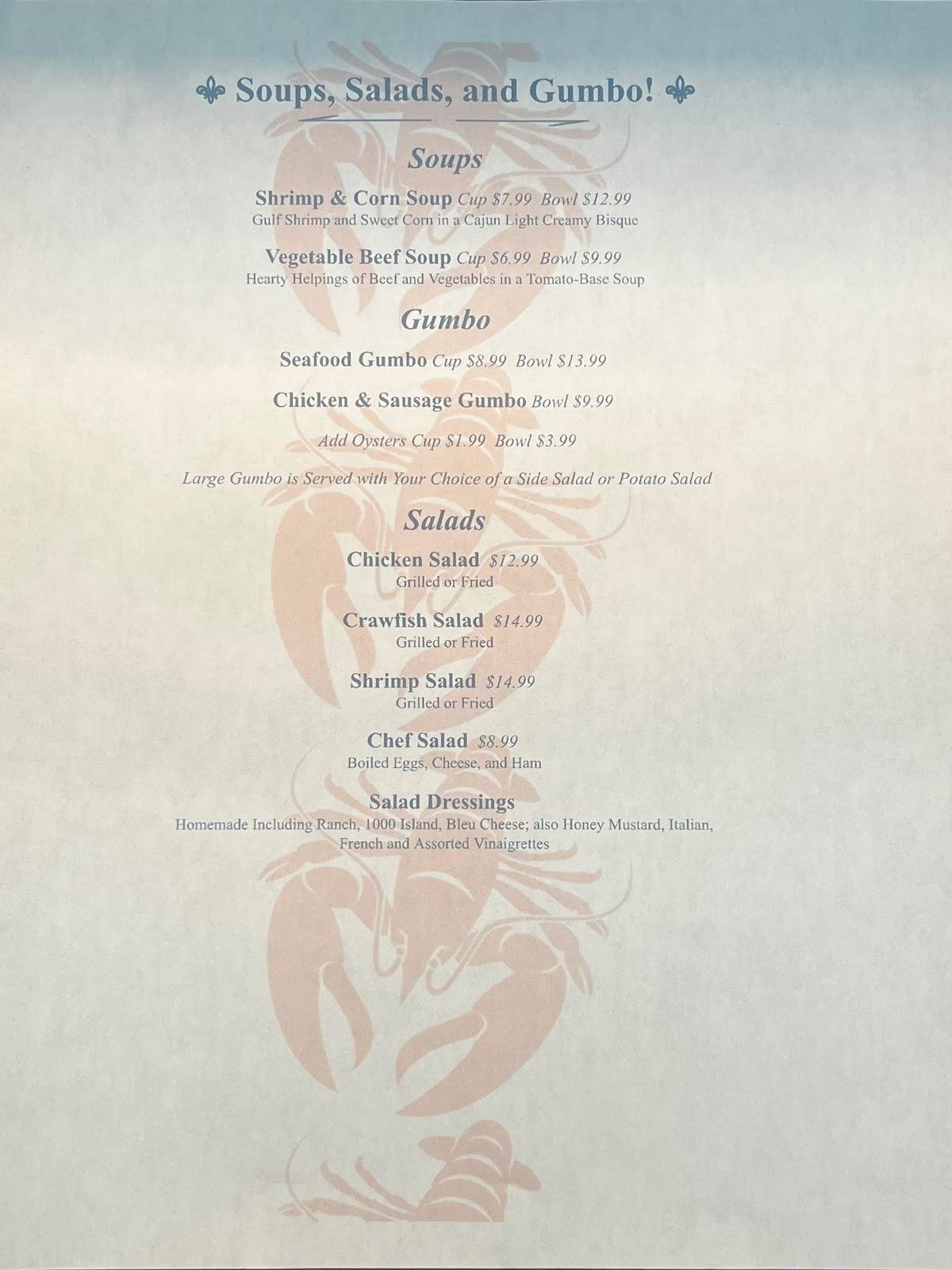 Menu at Cajun Tales Seafood restaurant, Welsh