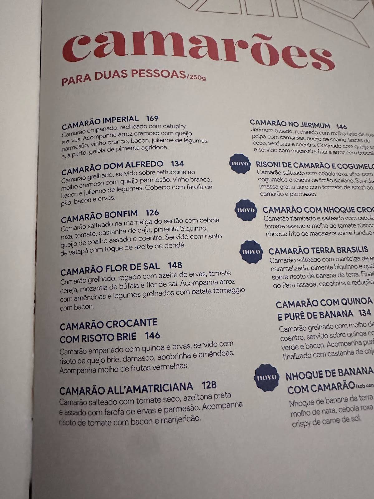 Camarões Restaurante cardápio