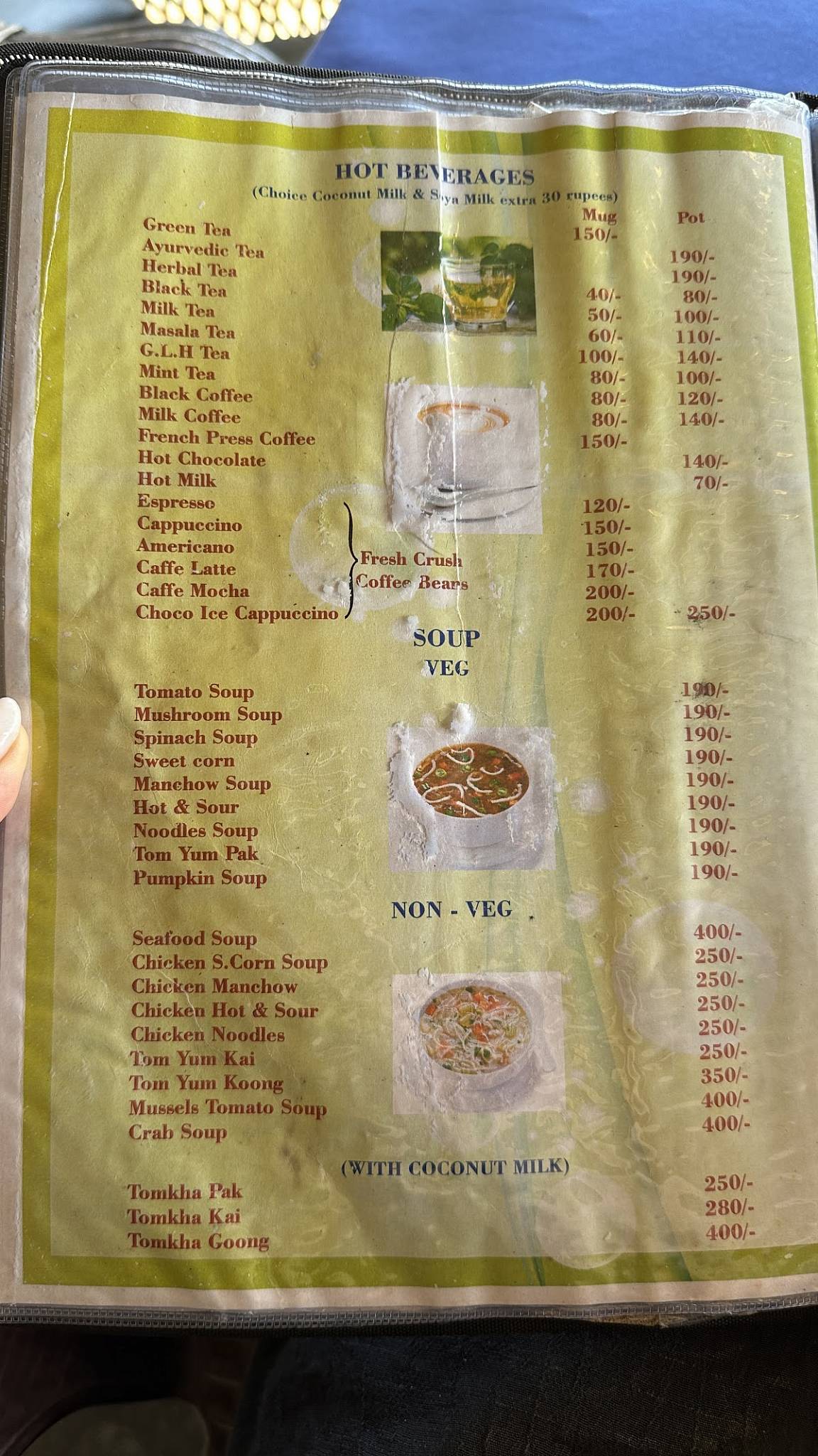 Sea Front Beach Huts Patnem menu