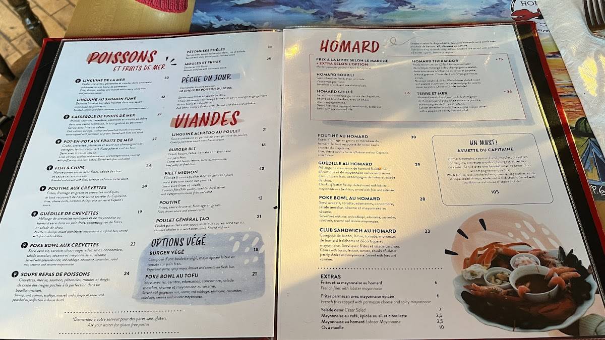 Menu de Capitaine Homard