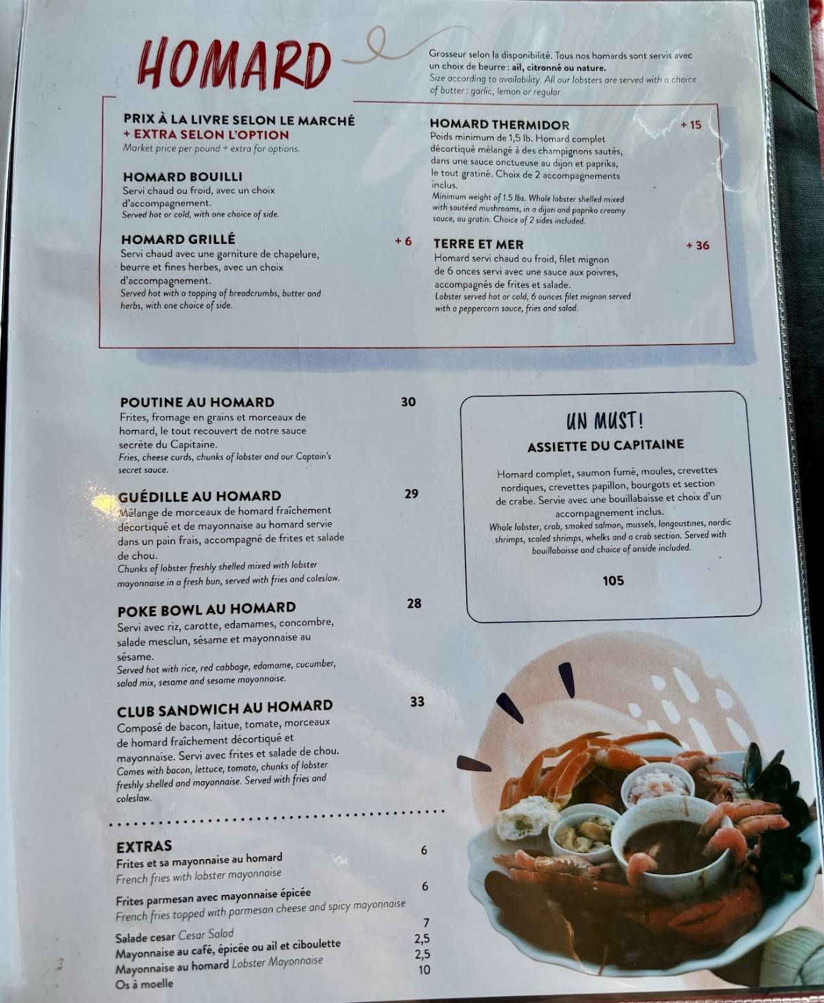Menu de Capitaine Homard