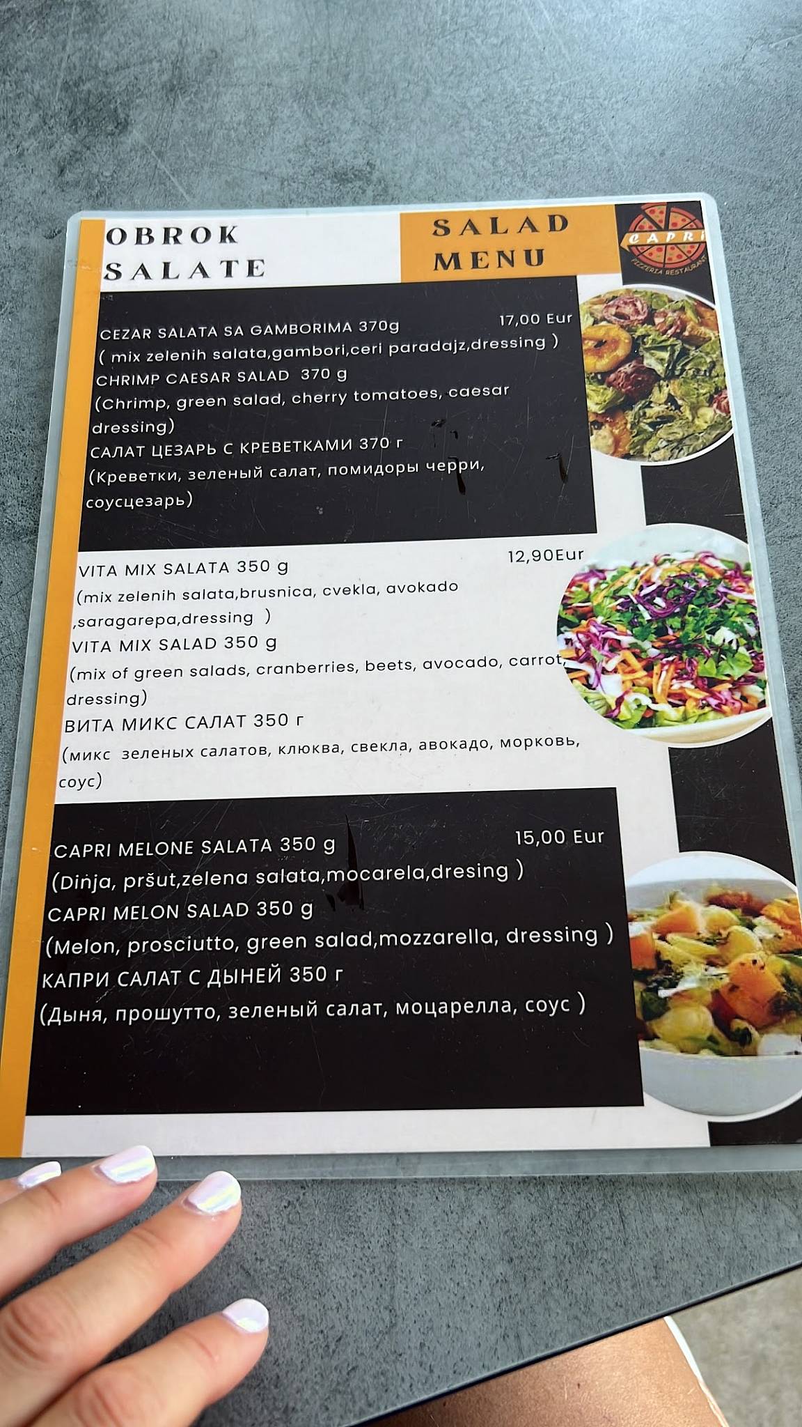 Menu de Capri restoran