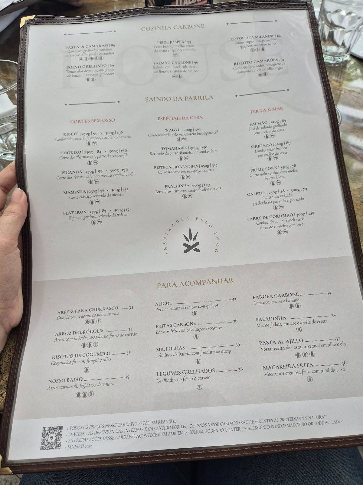 Carbone Steakhouse cardápio