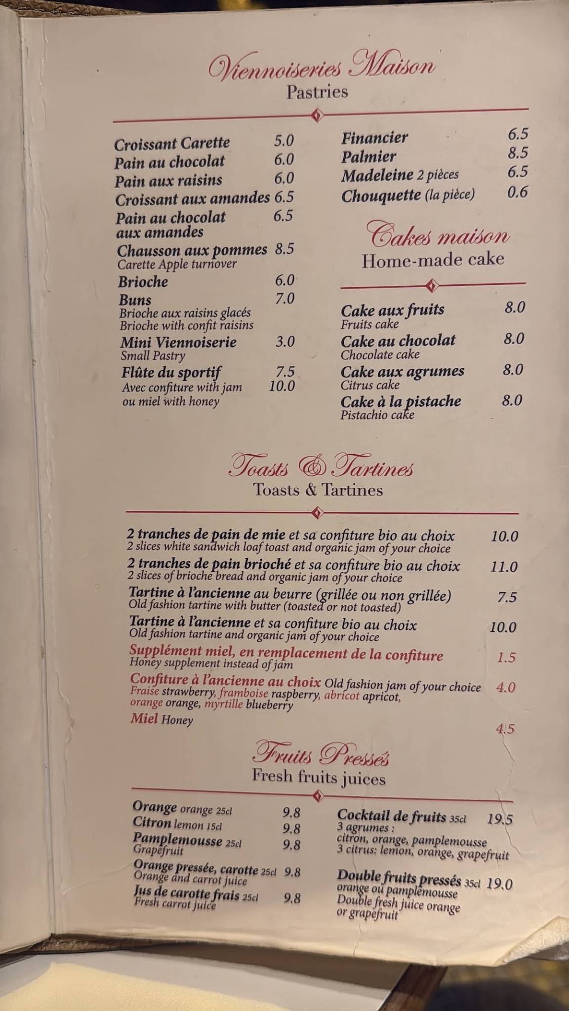 Menu de Carette