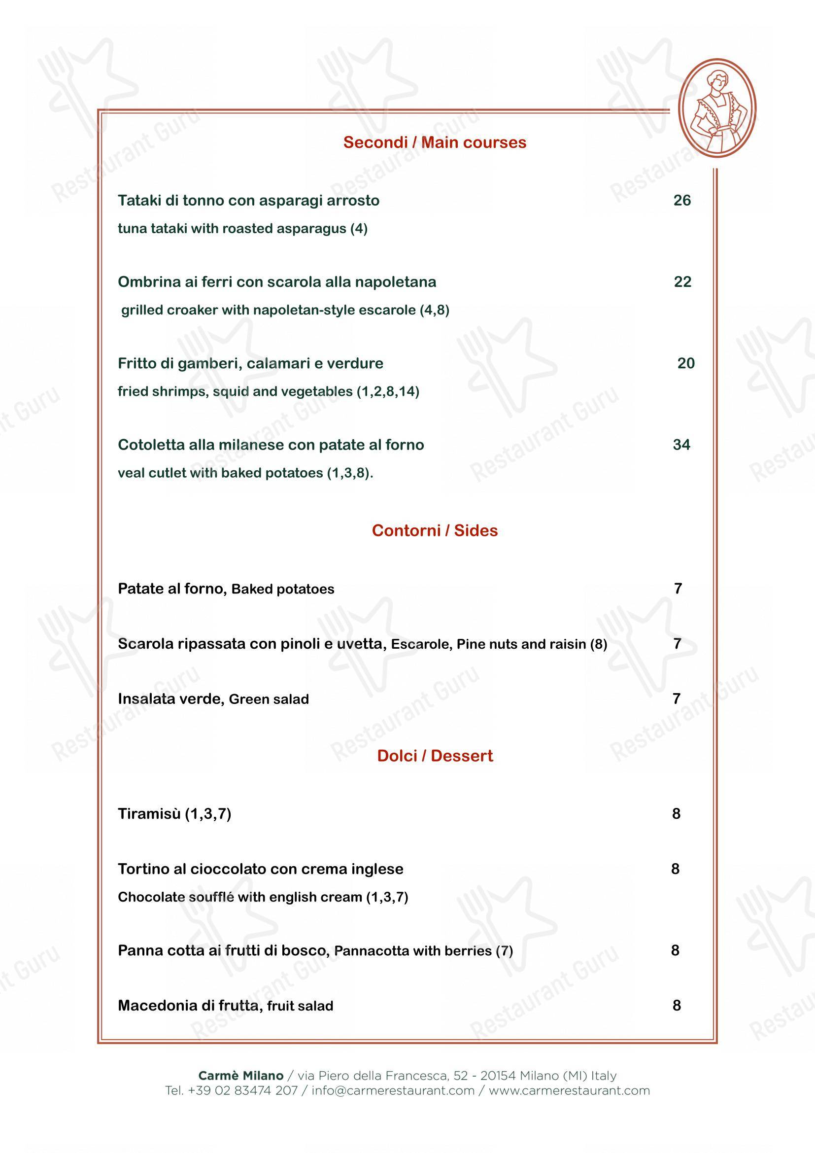 Menu per Carmè Restaurant caffè bar