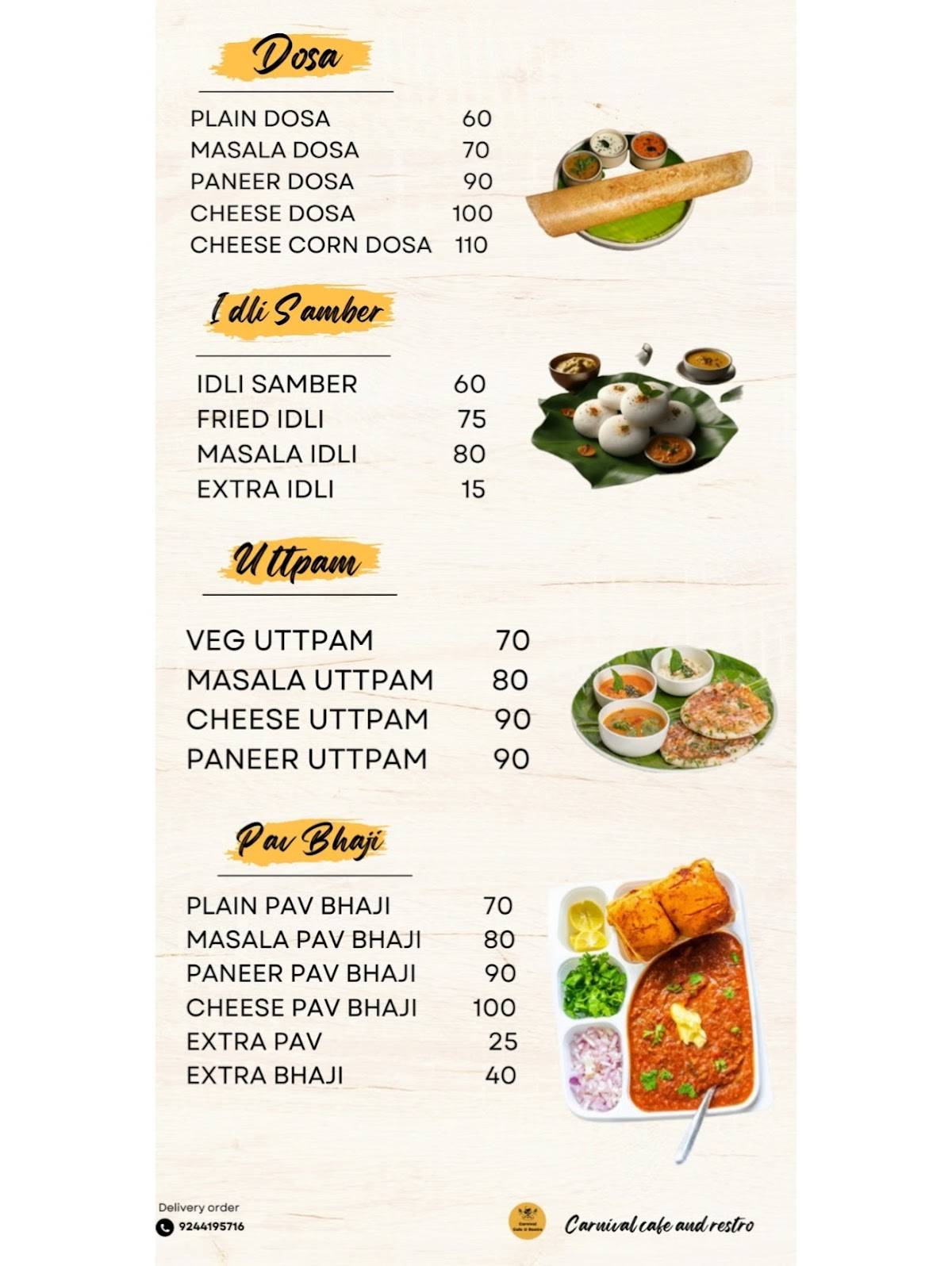 Carnival Cafe & Restro menu