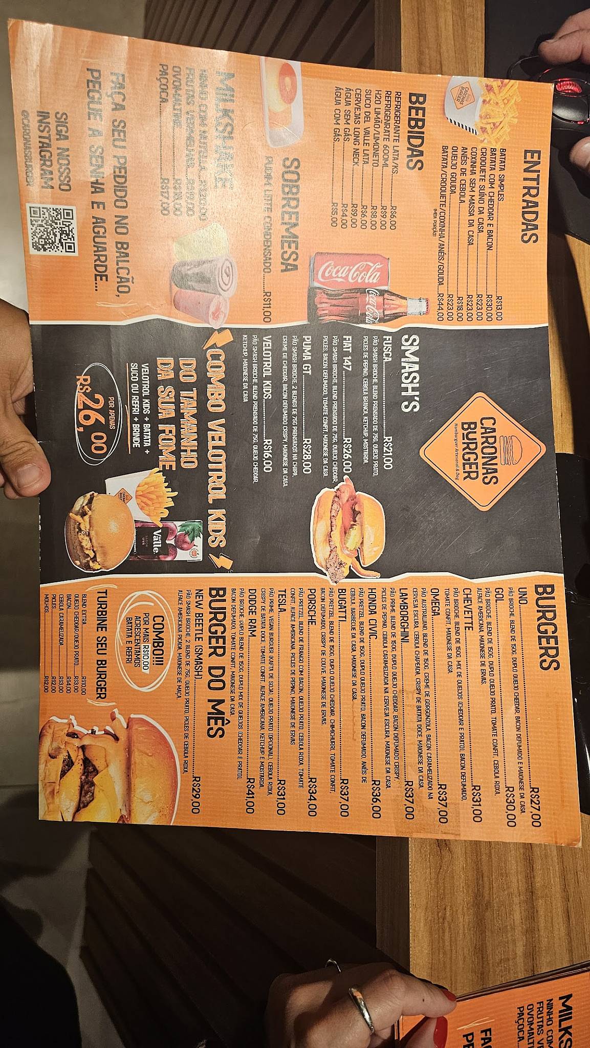Caronas Burger cardápio
