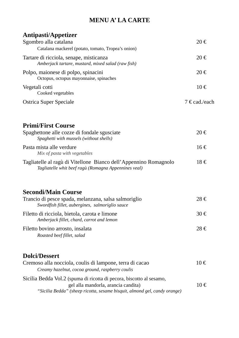 Menu di Casabrigandi - Ristorante Pesce - Centro Storico 