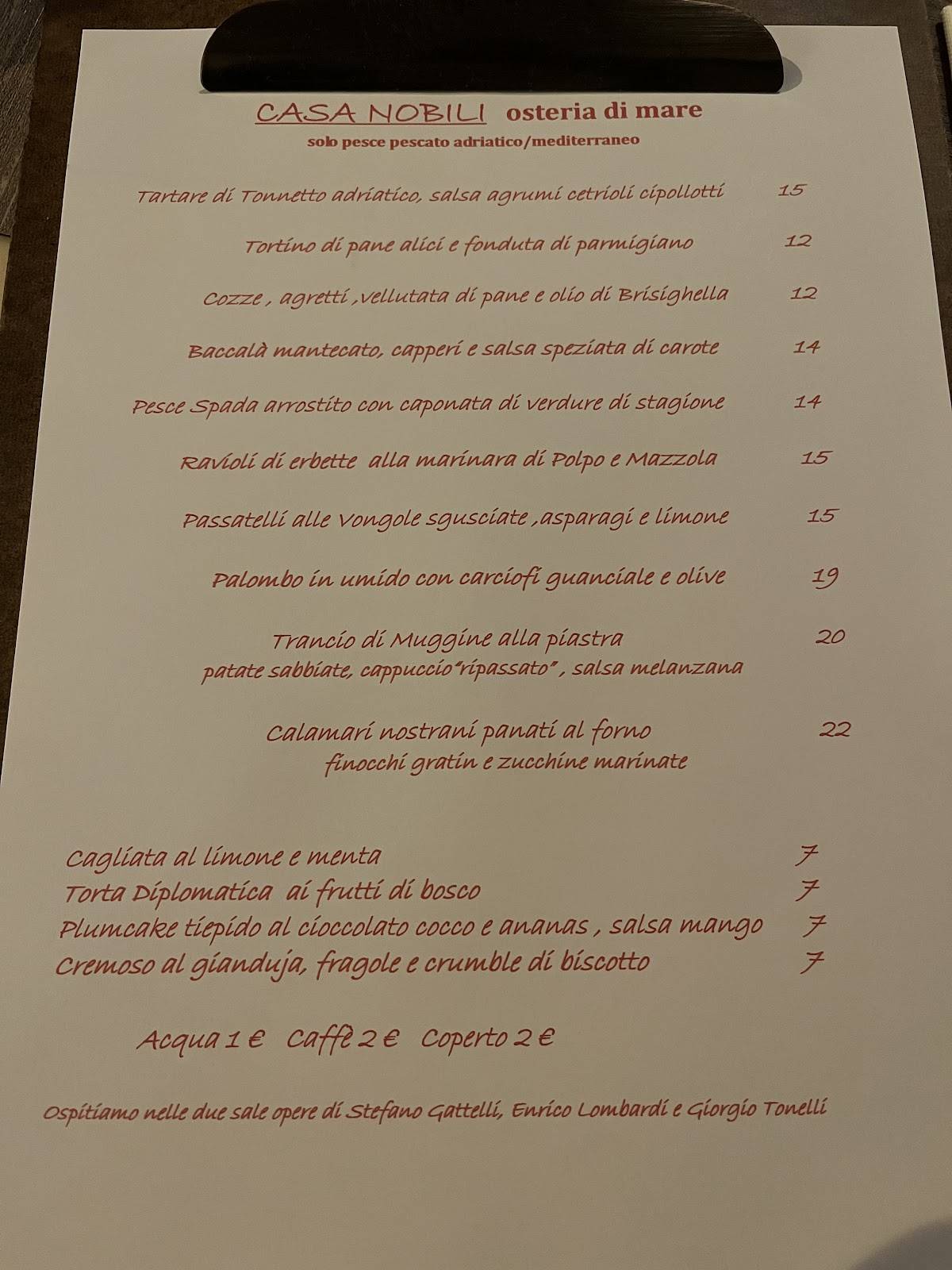 Menu di Casa Nobili Osteria di Mare 