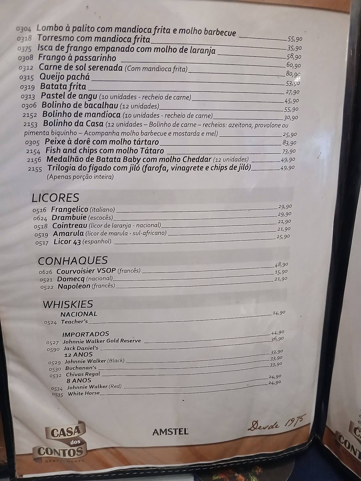 Casa dos Contos cardápio