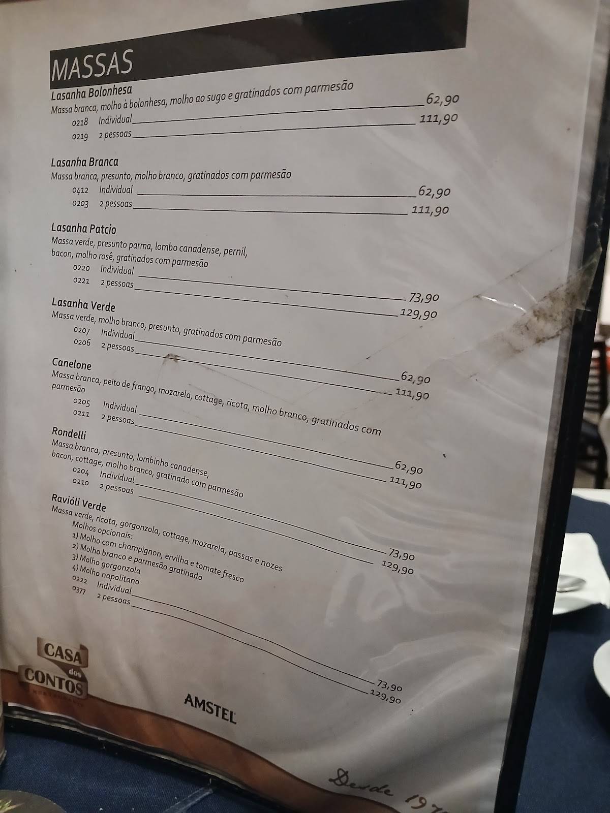 Casa dos Contos cardápio