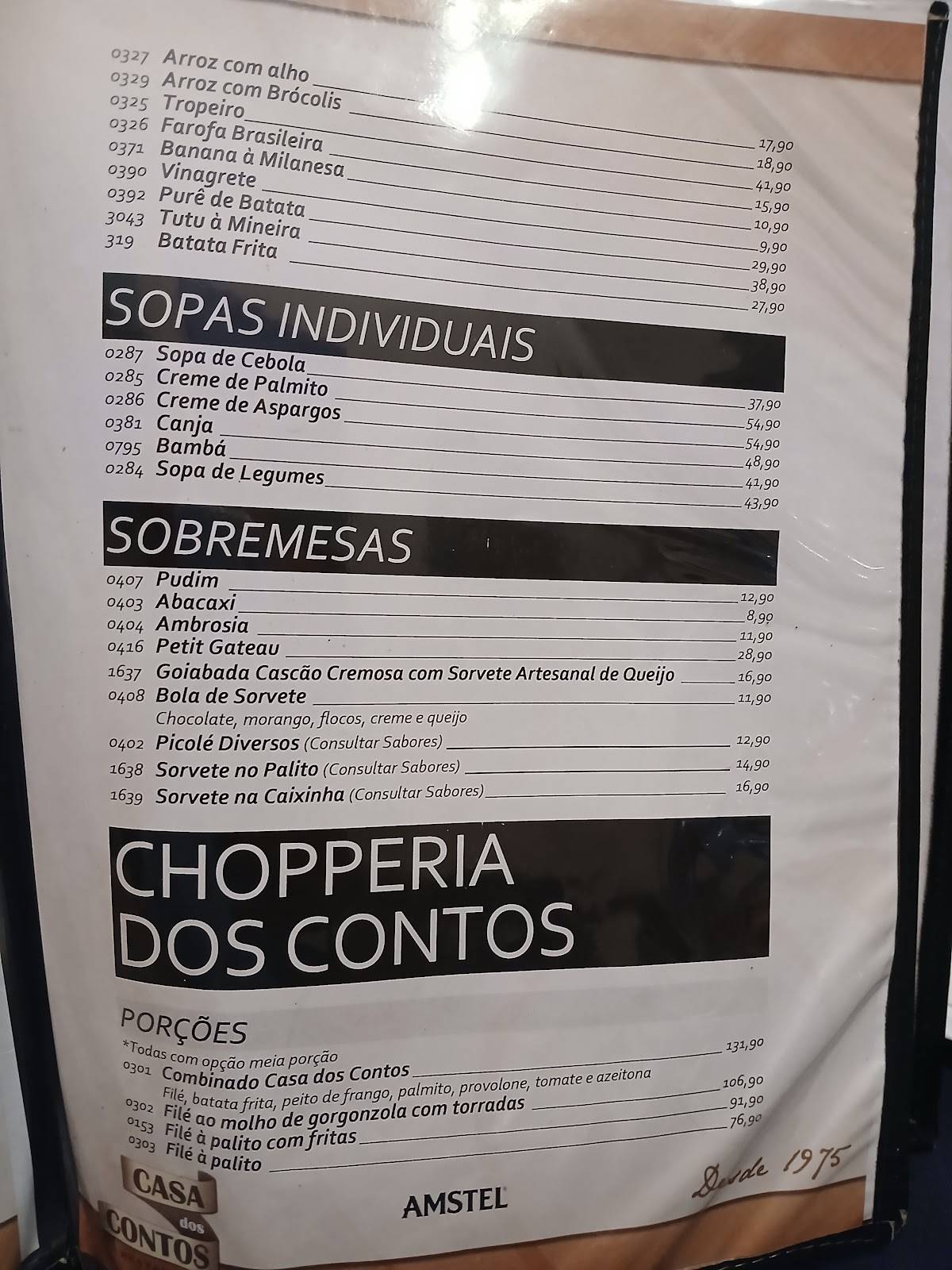 Casa dos Contos cardápio