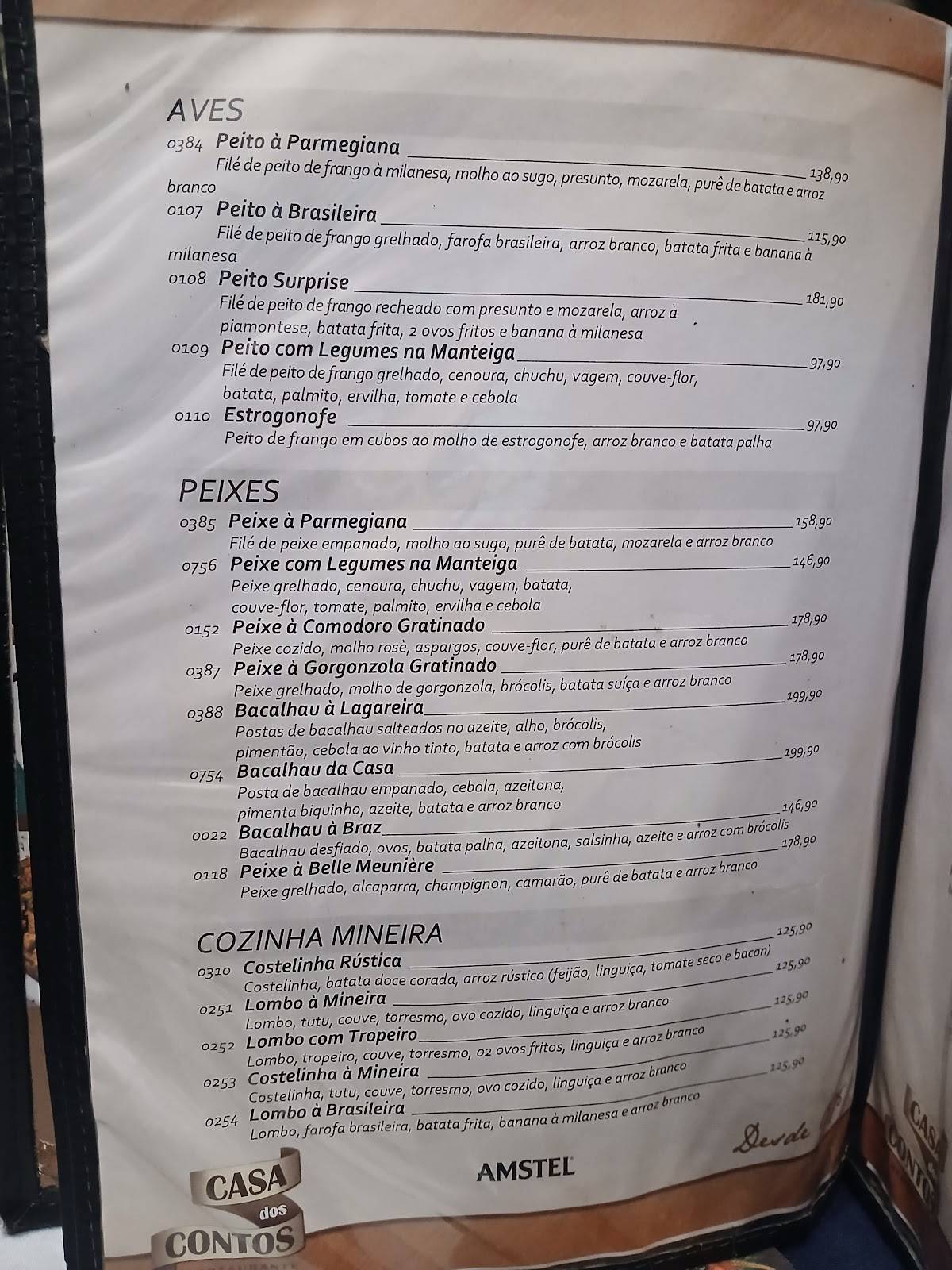 Casa dos Contos cardápio