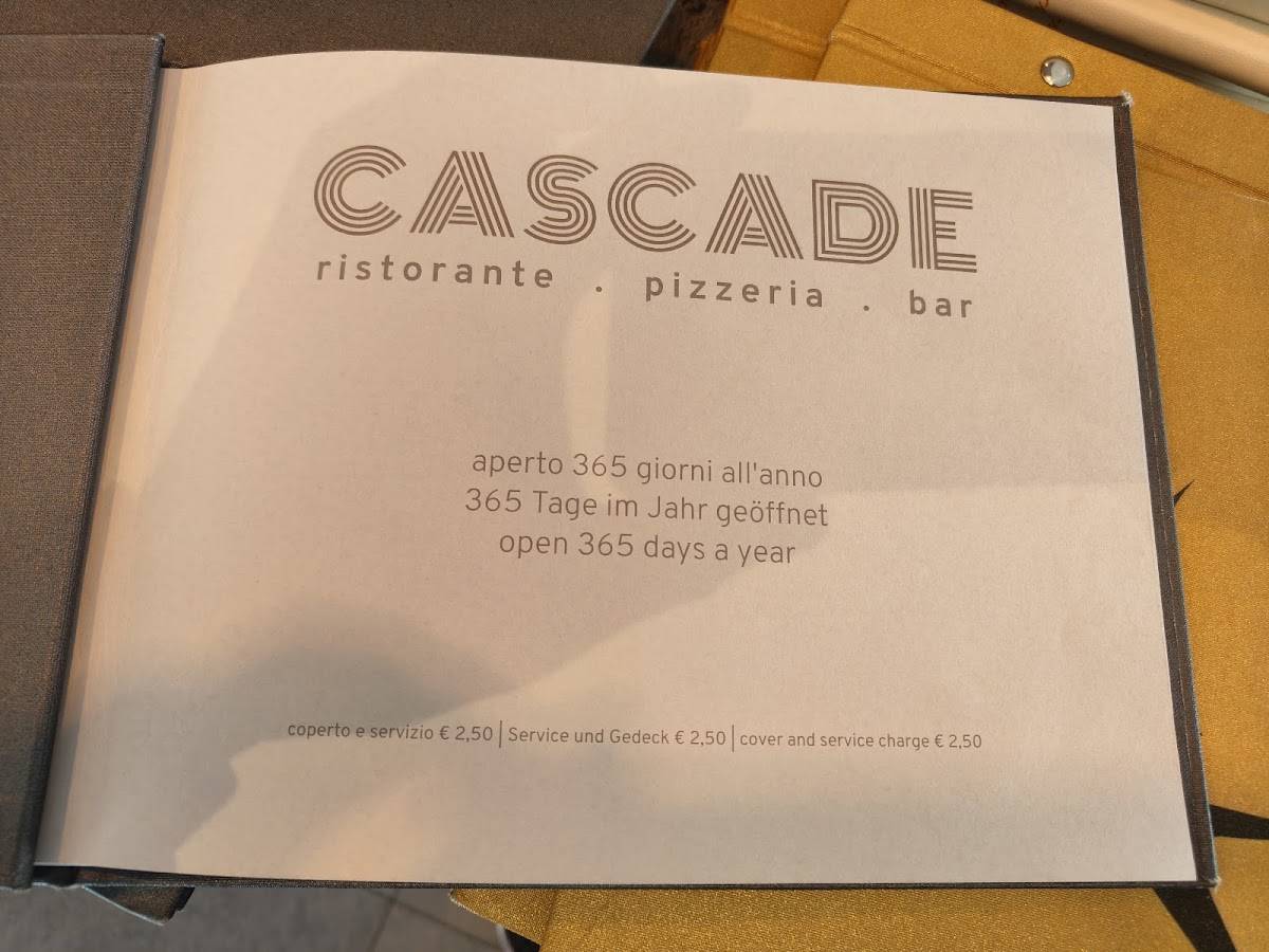 Menu di Cascade Ristorante Pizzeria Bar 