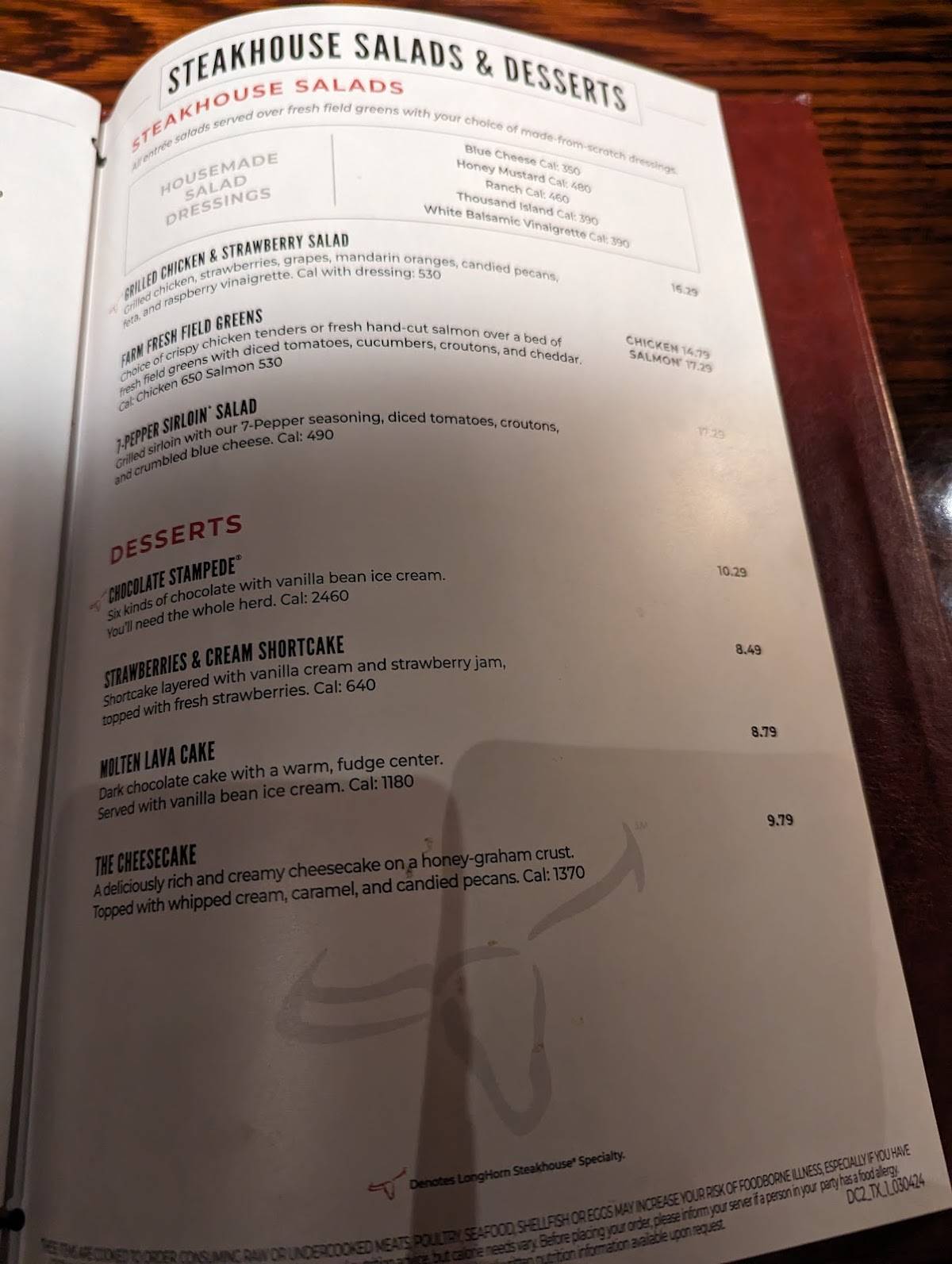 Menu at LongHorn Steakhouse, Cedar Park, E Whitestone Blvd