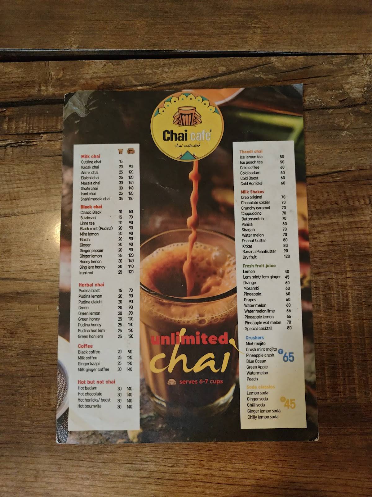 Chai Café menu