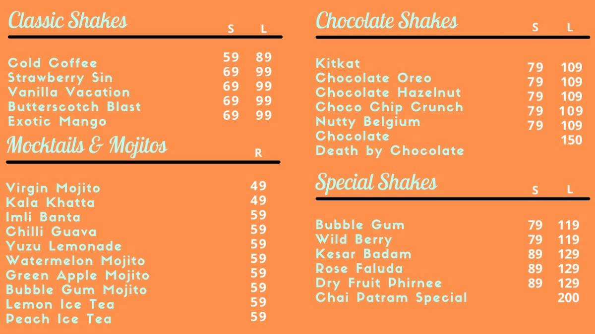 Chai Patram menu