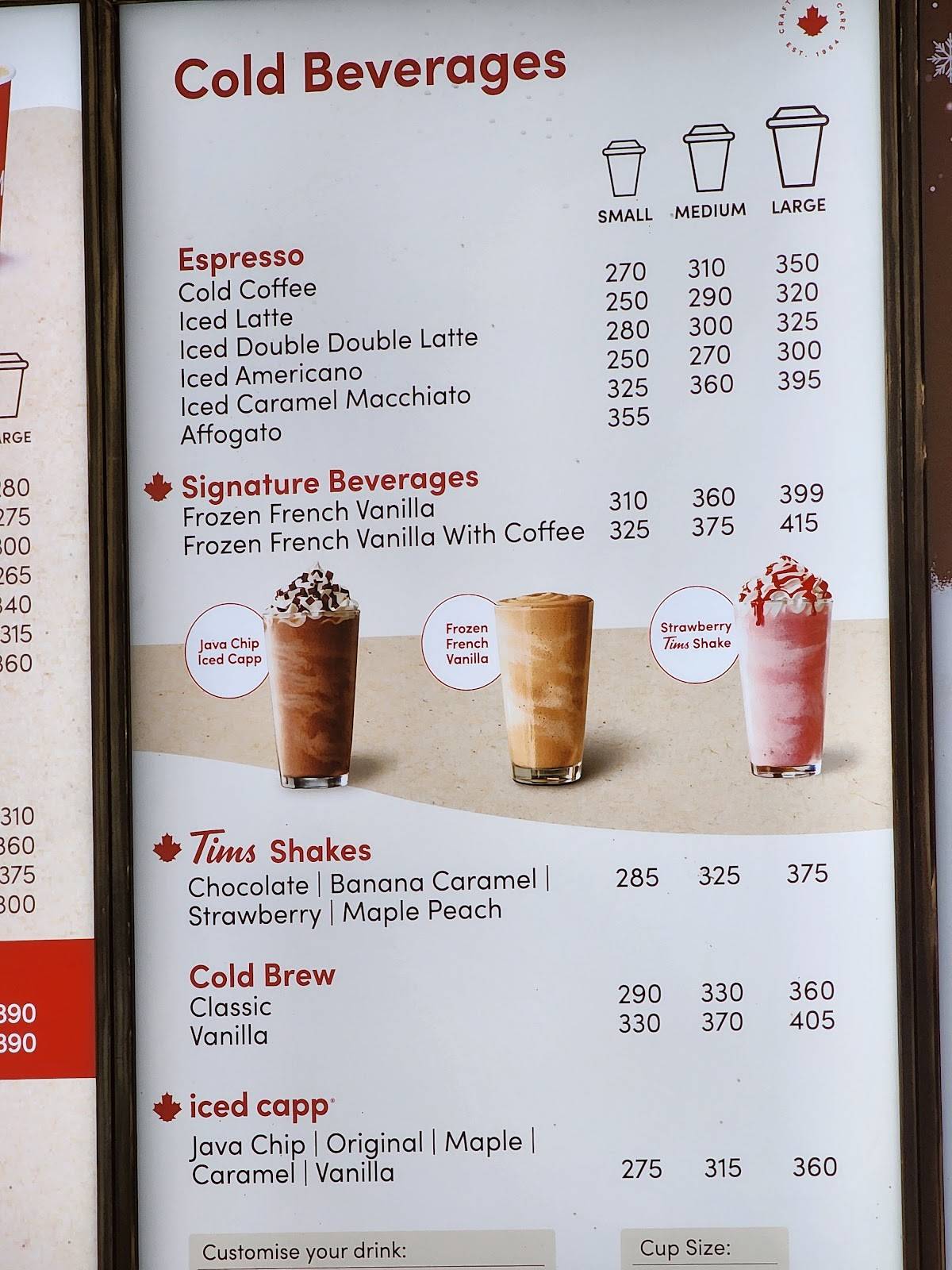 Tim Hortons menu