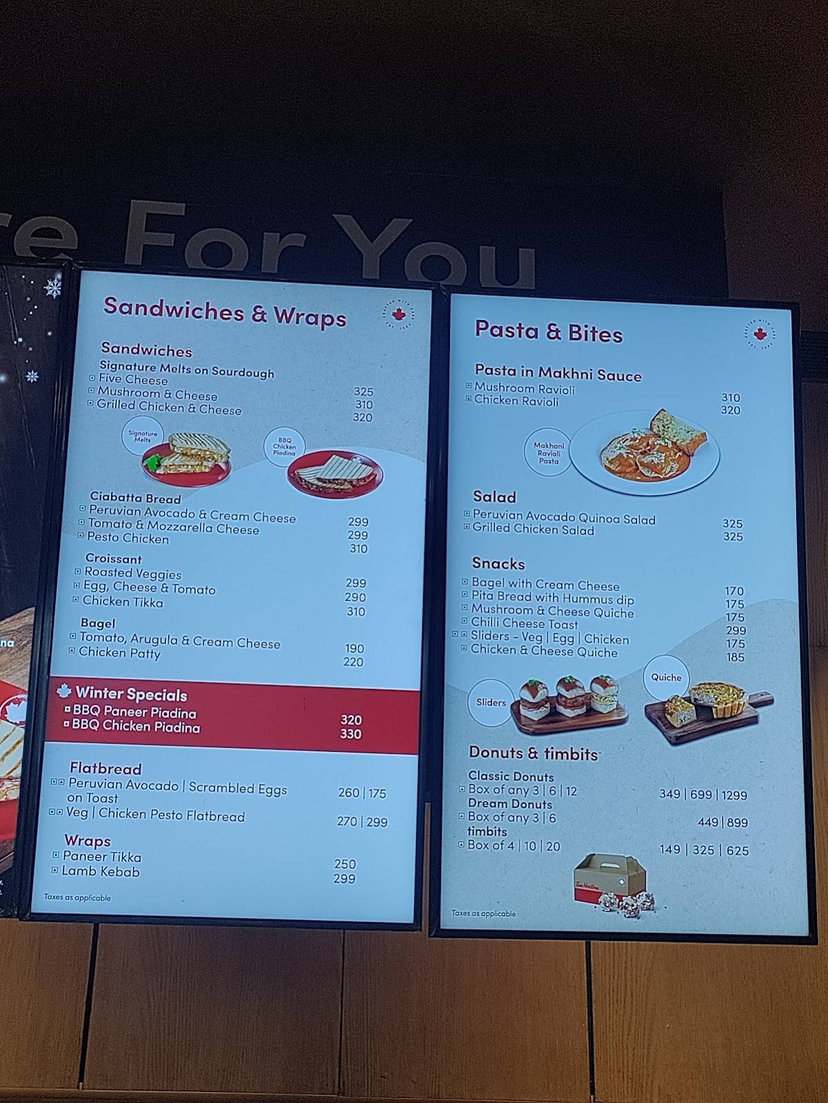 Tim Hortons menu