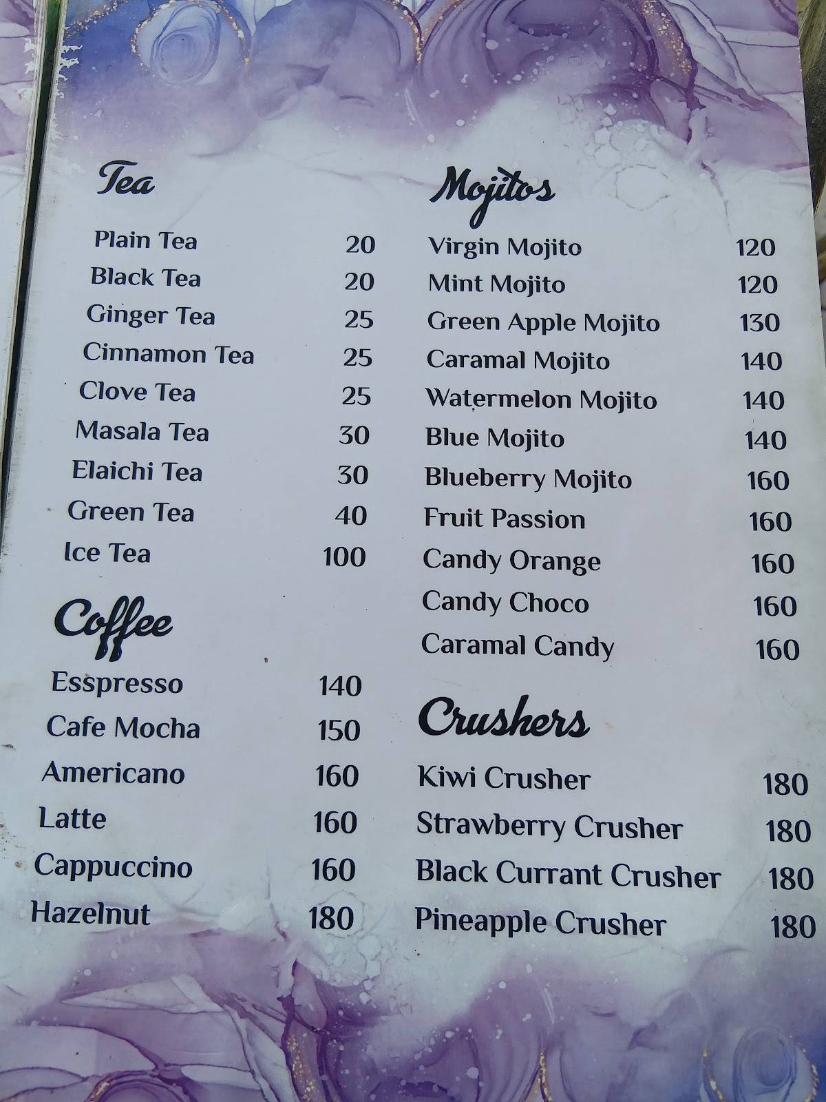 Chandrahash the sunset lounge & restaurant menu