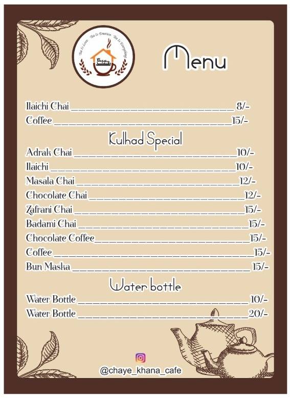 Chaye Khana Cafe - Bhopal menu