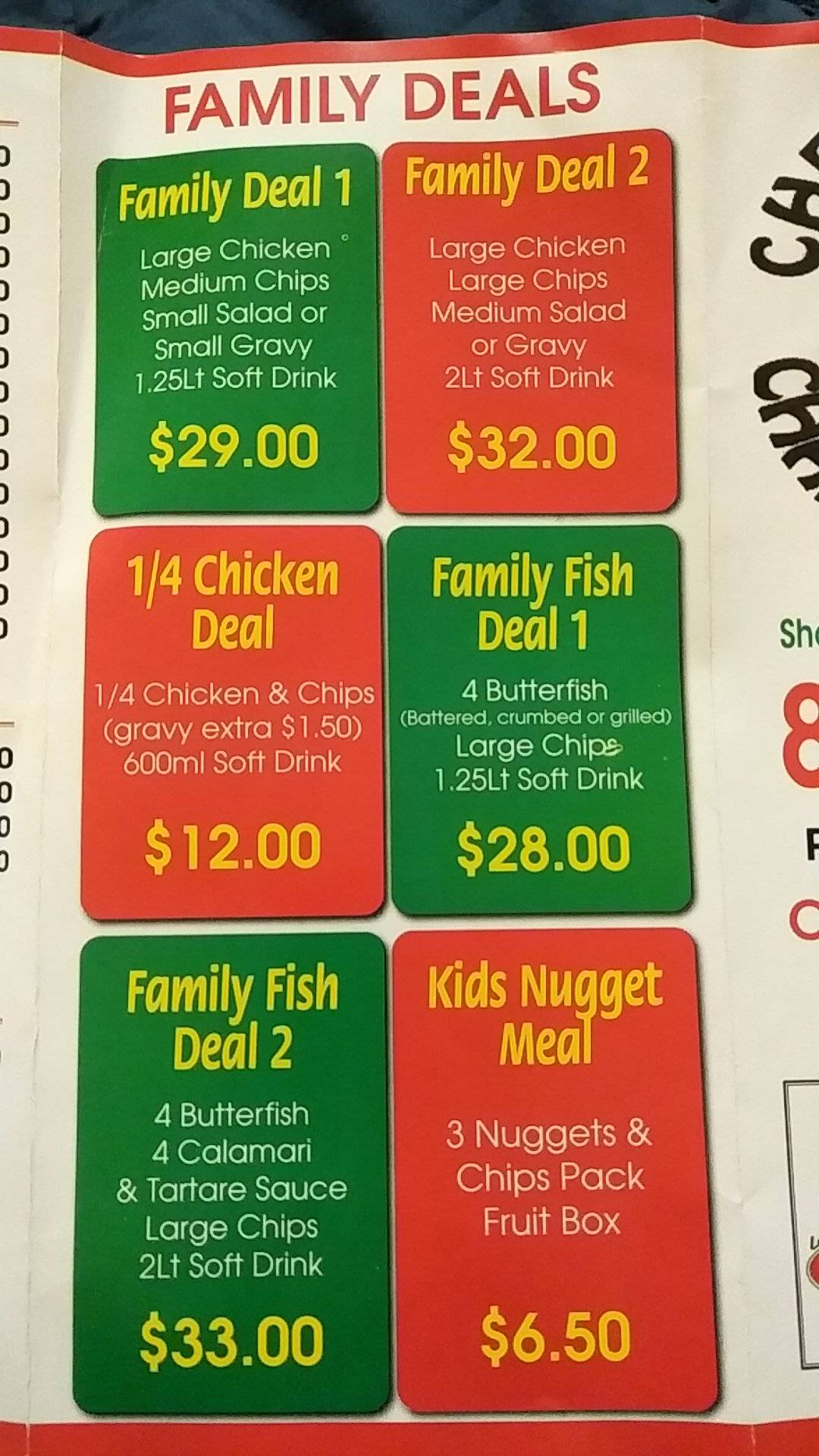 Menu at Cheek Ave Charcoal Chicken & Takeaway fast food, Gawler East