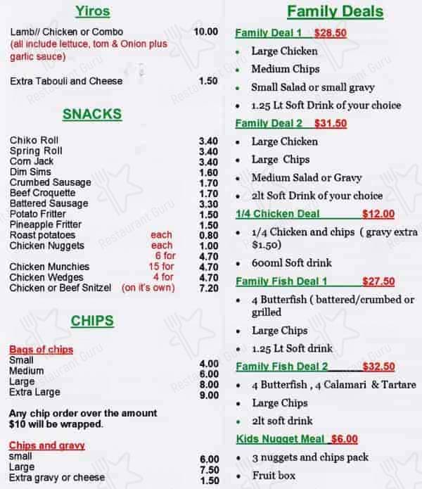 Menu at Cheek Ave Charcoal Chicken & Takeaway fast food, Gawler East