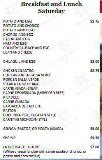 Chela's Tacos menu