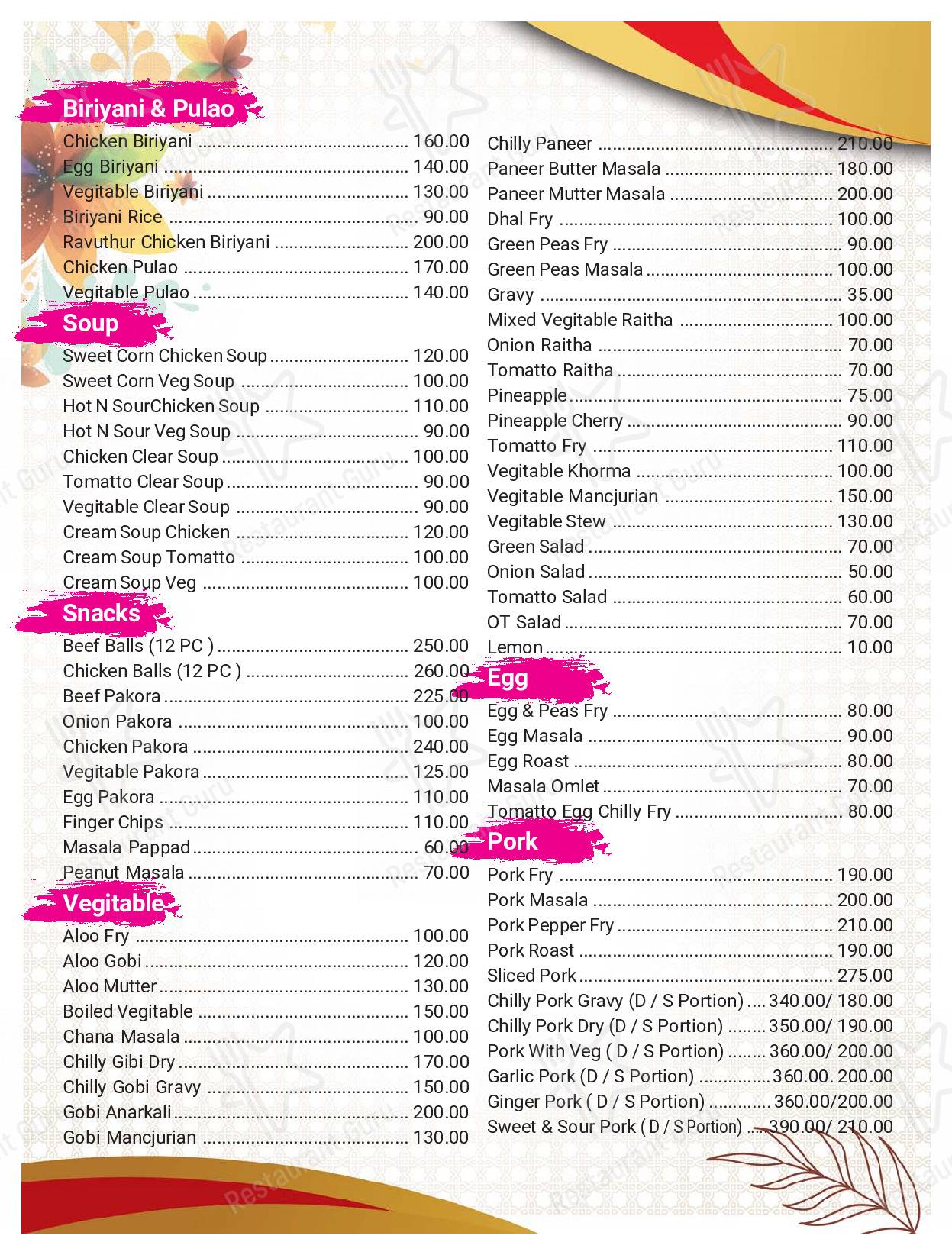 Check out the menu for Cherakulam Tourist Home