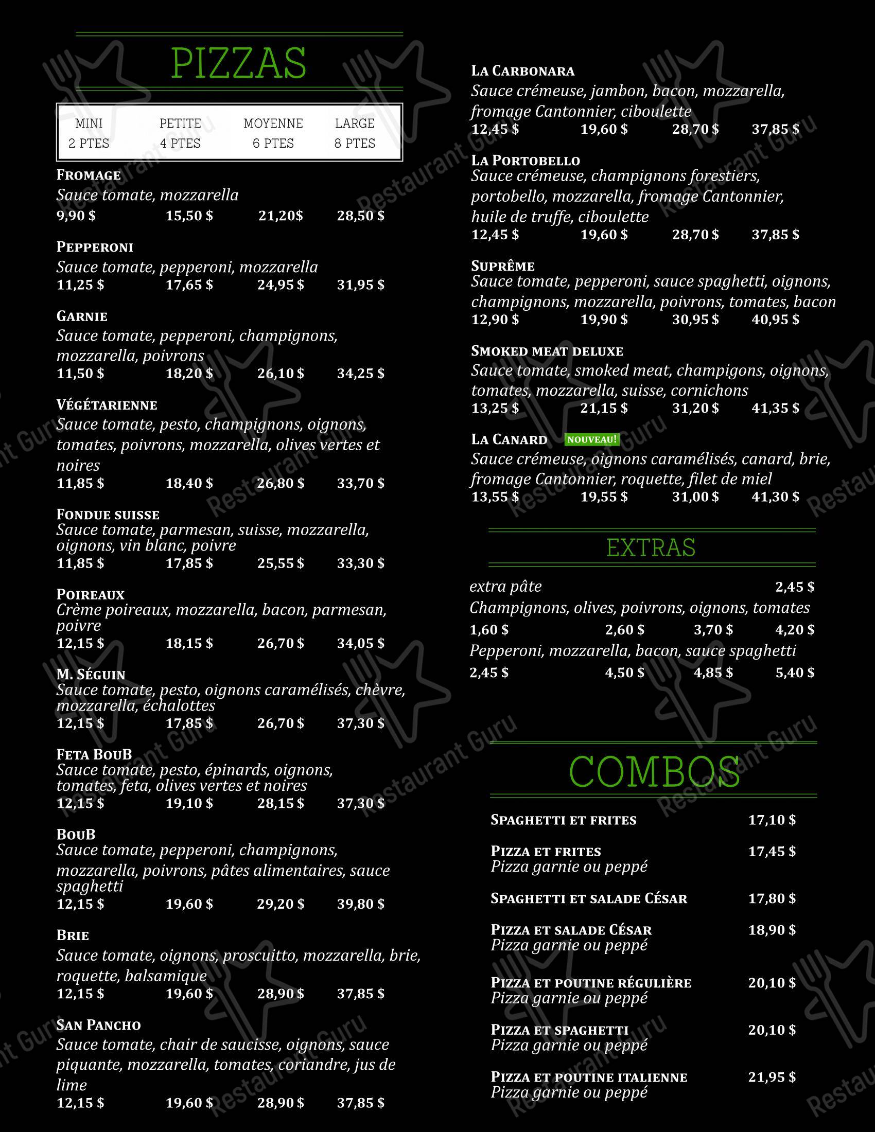 Chez Boub dans Québec - Menu