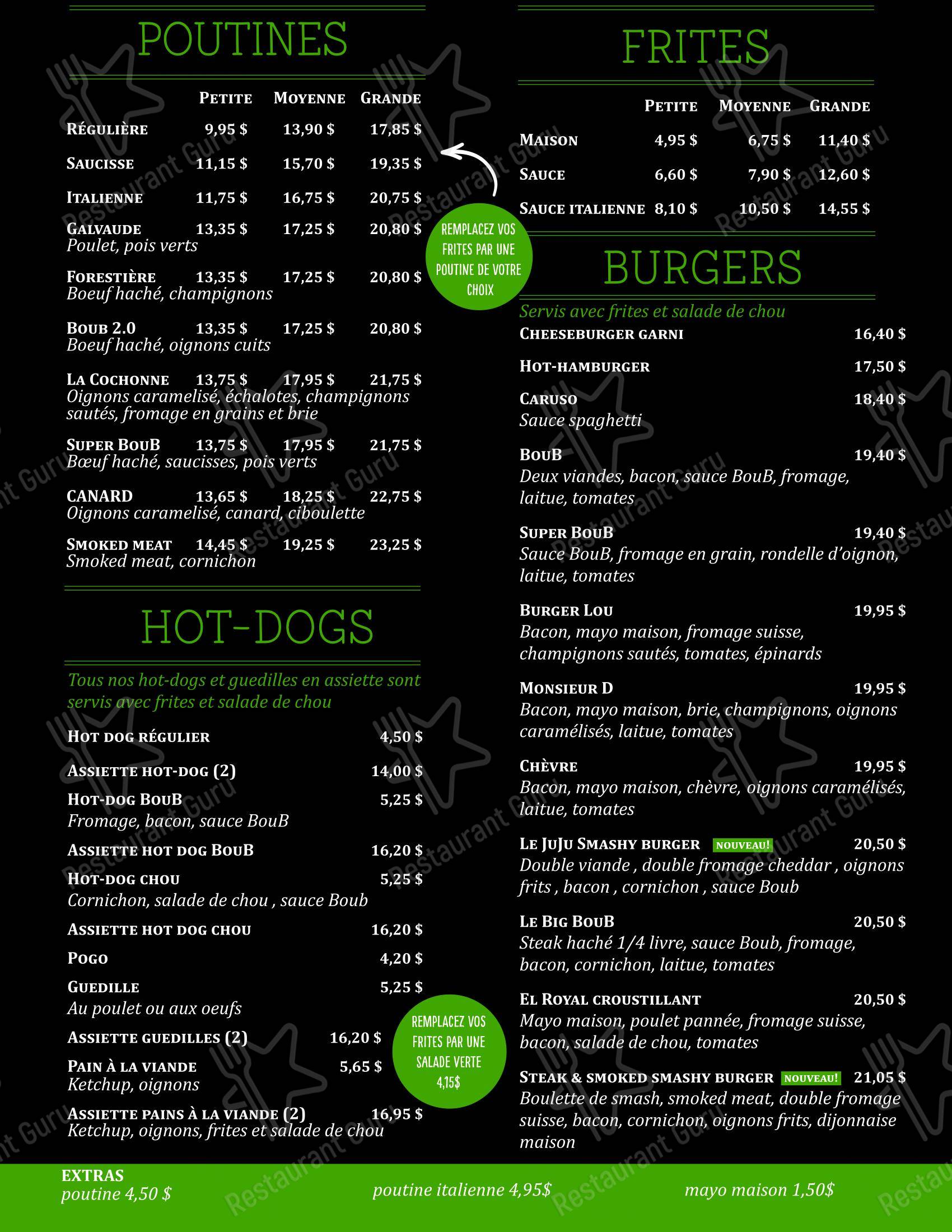 Menu pour Chez Boub pizzeria