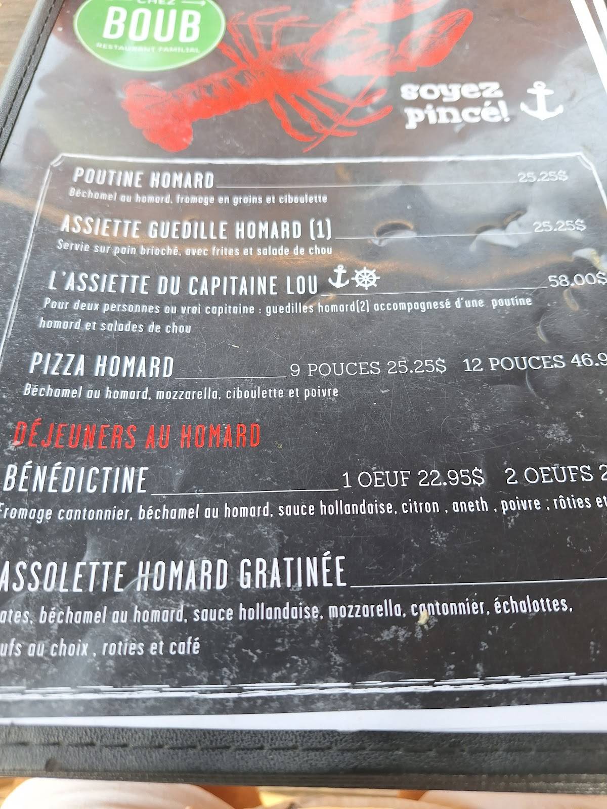 Menu de Chez Boub