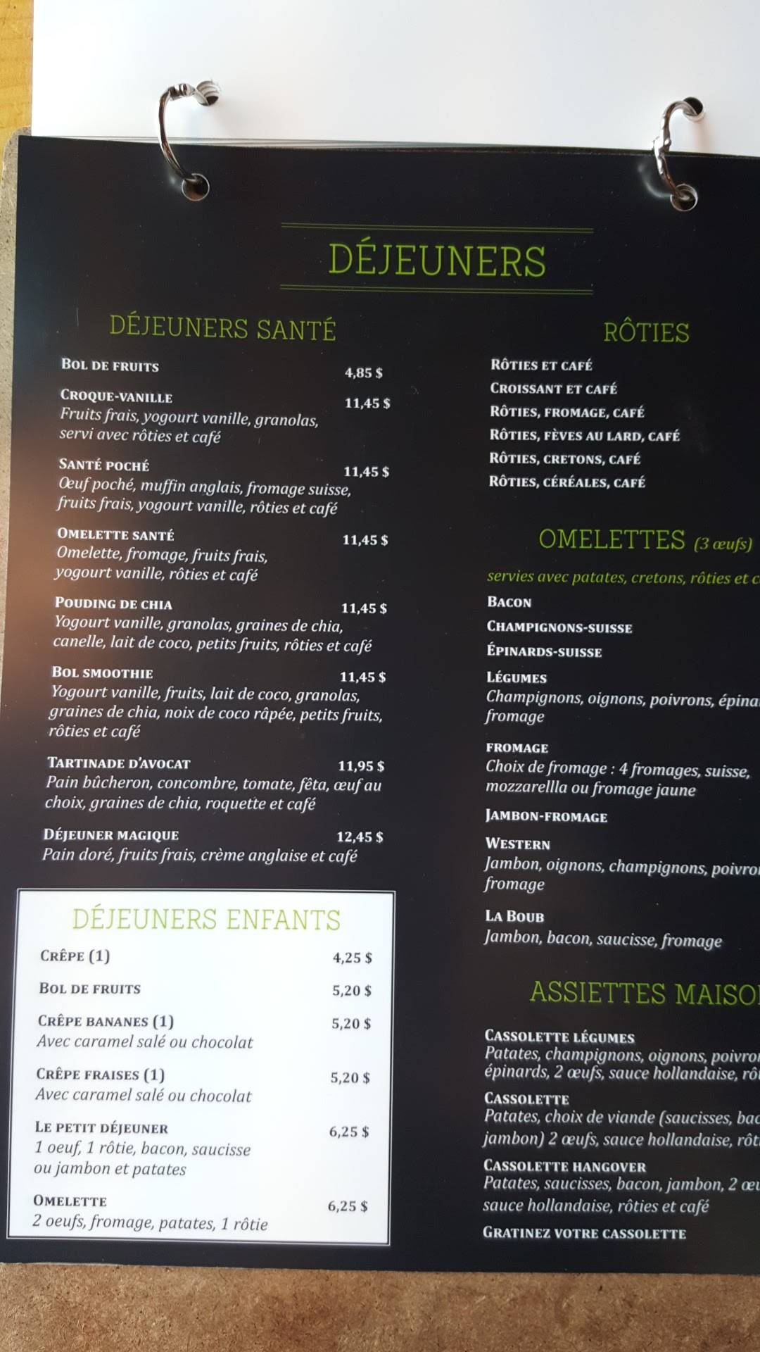 Menu au Chez Boub pizzeria, Québec