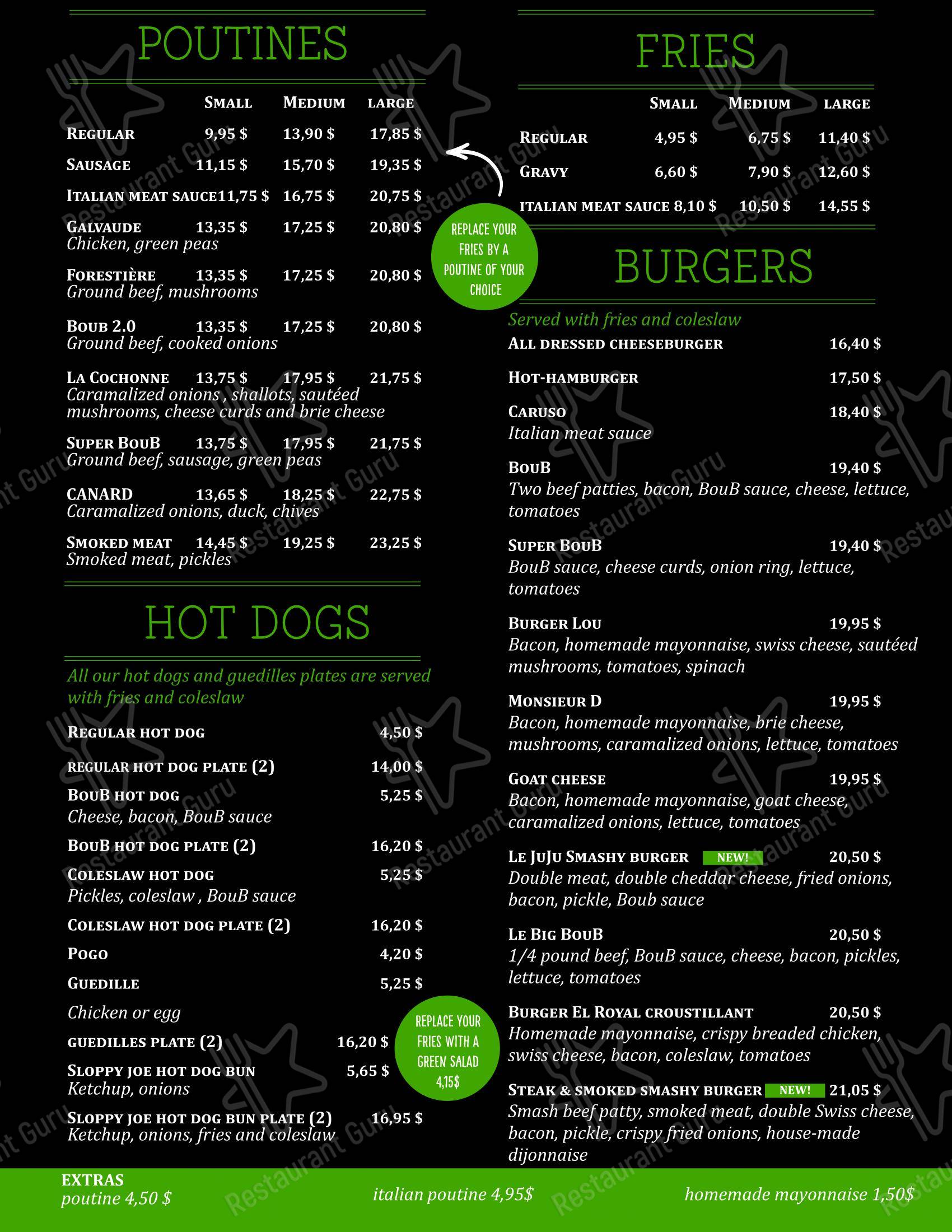 Menu bar pour Chez Boub dans Québec