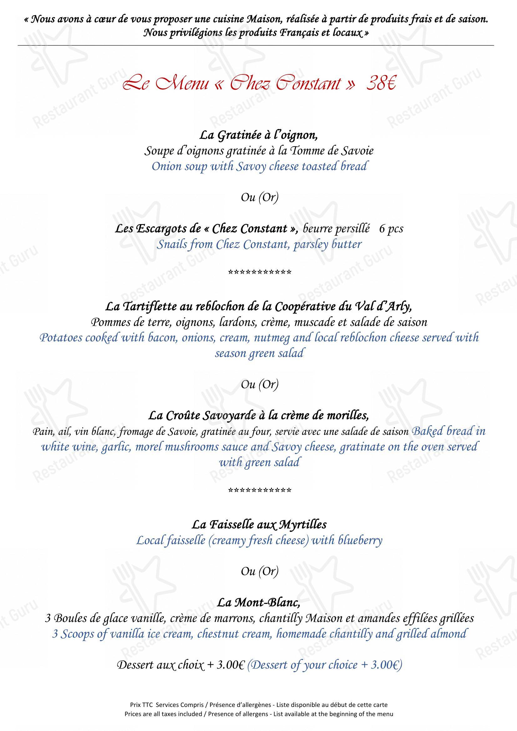 Menu pour Chez Constant restaurant