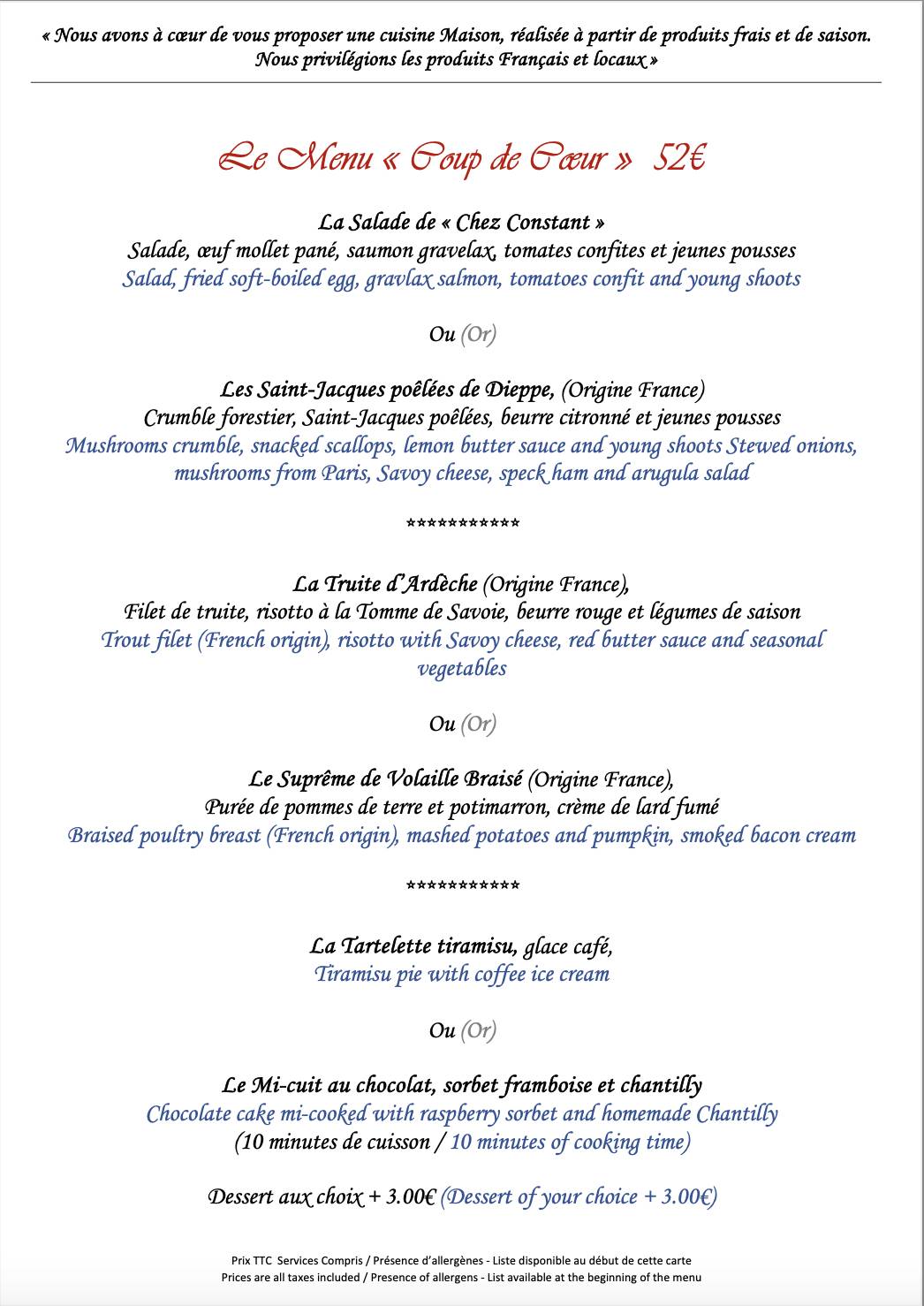 Menu de Chez Constant