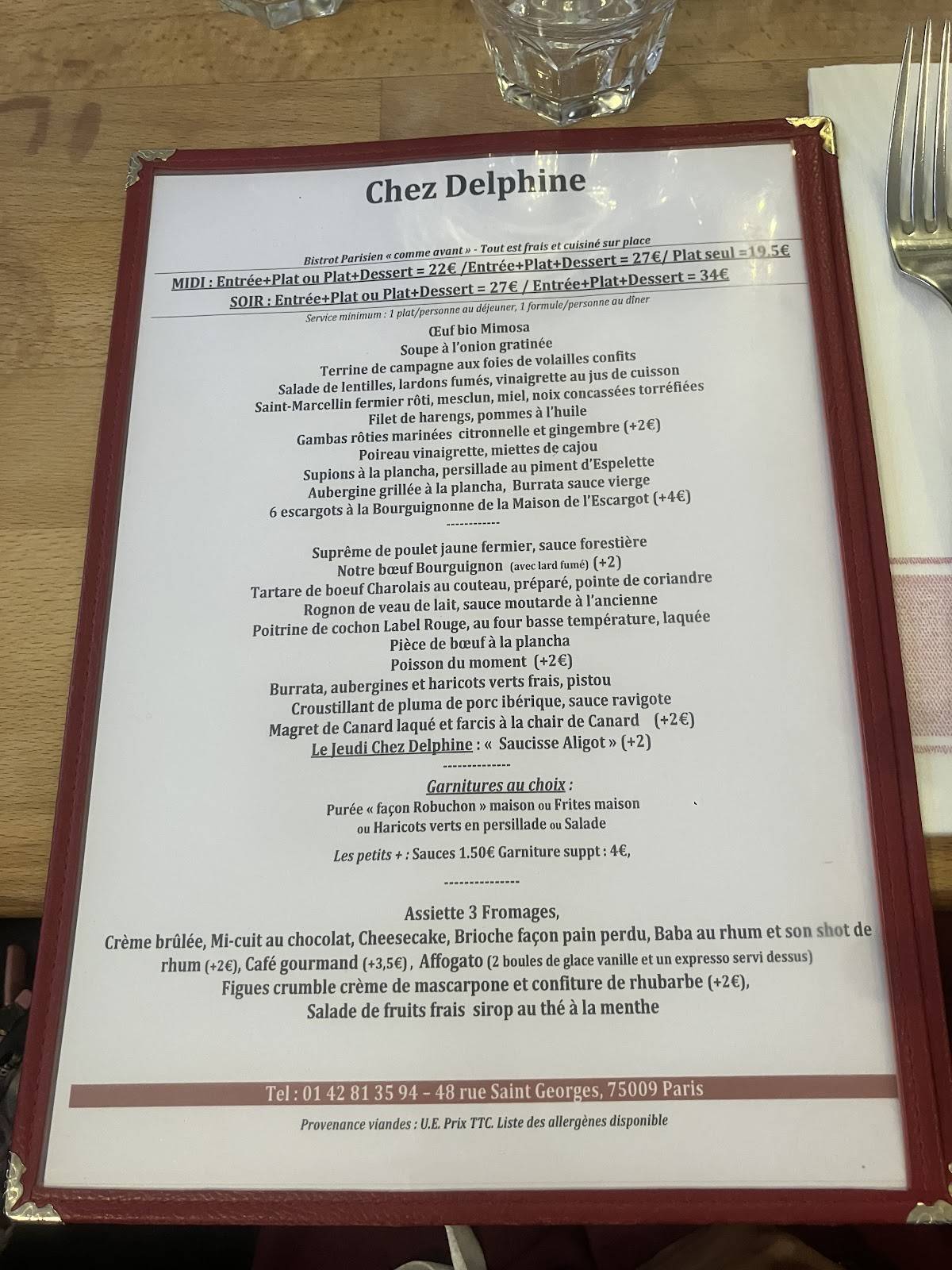 Menu de Chez Delphine