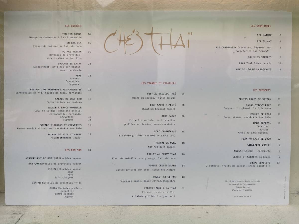 Menu de Chez Thaï
