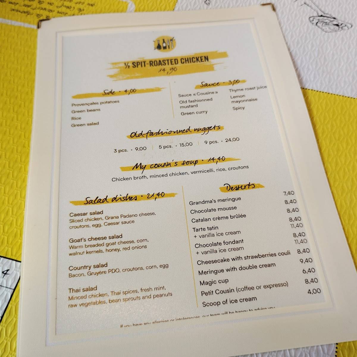 Menu di Chez ma cousine Lissignol 