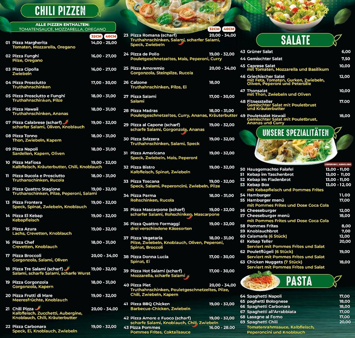 Menu di Chili Pizza. مطعم بلودان سوري