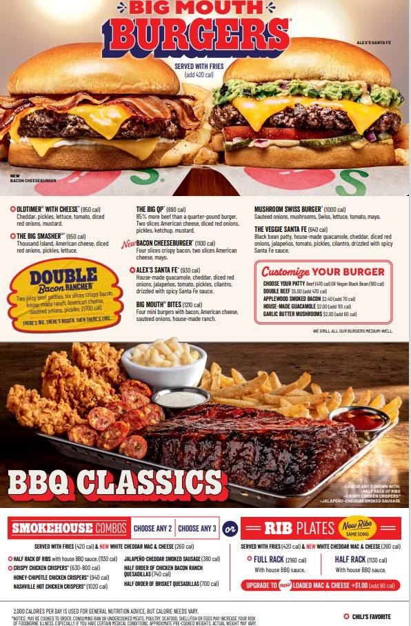 Menu de Chili's Grill & Bar