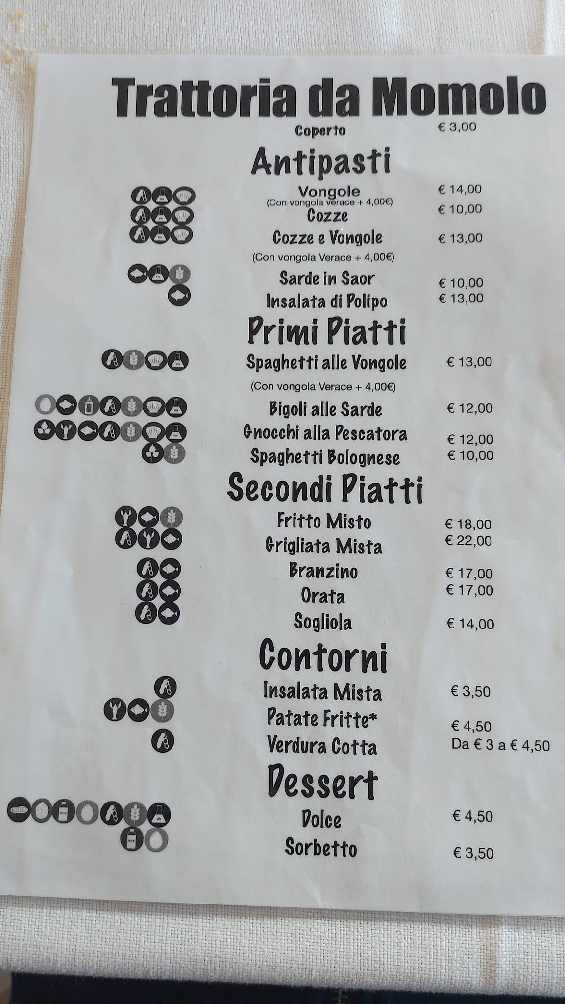 Menu di Trattoria da Momolo 