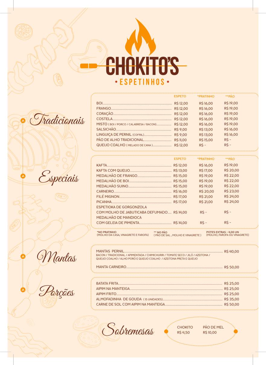 Chokito's Espetinhos cardápio