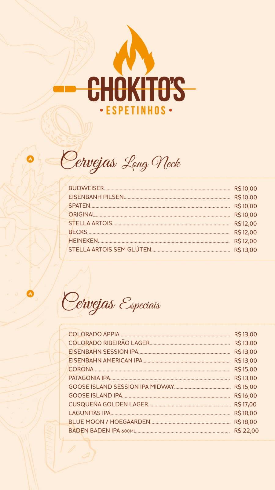Chokito's Espetinhos cardápio