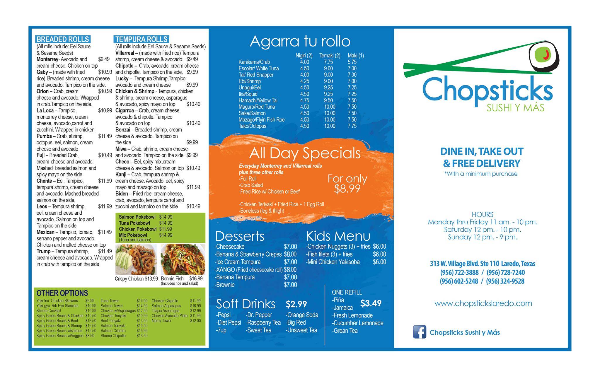 Menu at Chopsticks restaurant, Laredo, 313 W Village Blvd 110