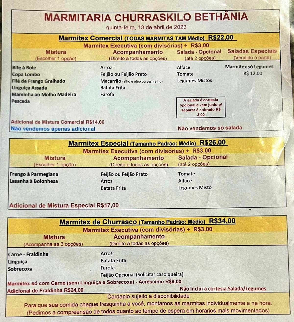 Churraskilo Bethânia cardápio